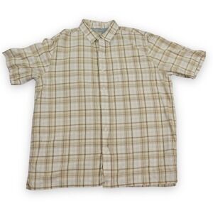 LL Bean Shirt Mens Large Tall Short‎ Sleeve Plaid Button Up Cotton